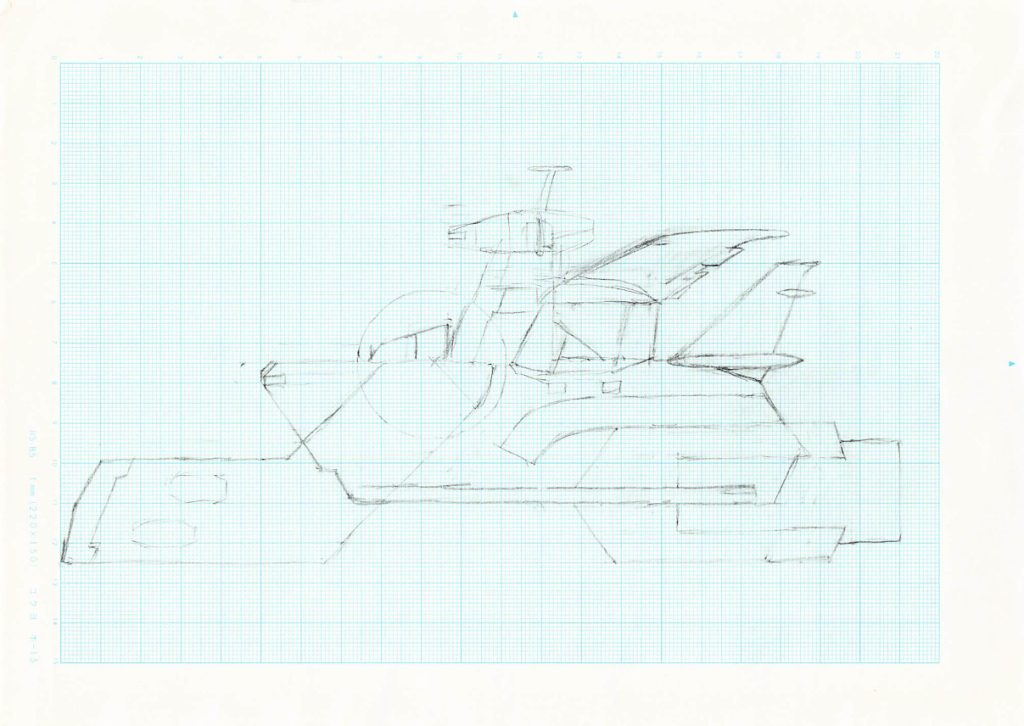 まずはスケッチから。これを基準に紙粘土でパーツを作っていきました。