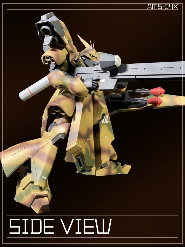 重力下仕様MSである本機は「MSN-04」から空間戦闘用装備が排除され、サイコフレームも未搭載だが、サイコミュ関連機器をフルオミットした「MSN-04B」とは異なり、機体制御の一部に「AMX-014 ドーベン・ウルフ」と同様の準サイコミュを搭載している。This MS, designed for land combat and intended for non-NT pilot, has eliminated equipment for spatial combat and omitted the psycho-frame.Unlike the “MSN-04B,” which is not equipped with a psycommu, this MS is equipped with a quasi-psycomputer similar to the “AMX-014” in some of its controls.