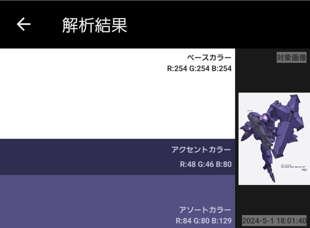 ■おまけ/色解析色については海老川先生のイラストを色分析アプリ(色しらべ)にて確認し、極力近くなるように調色しました