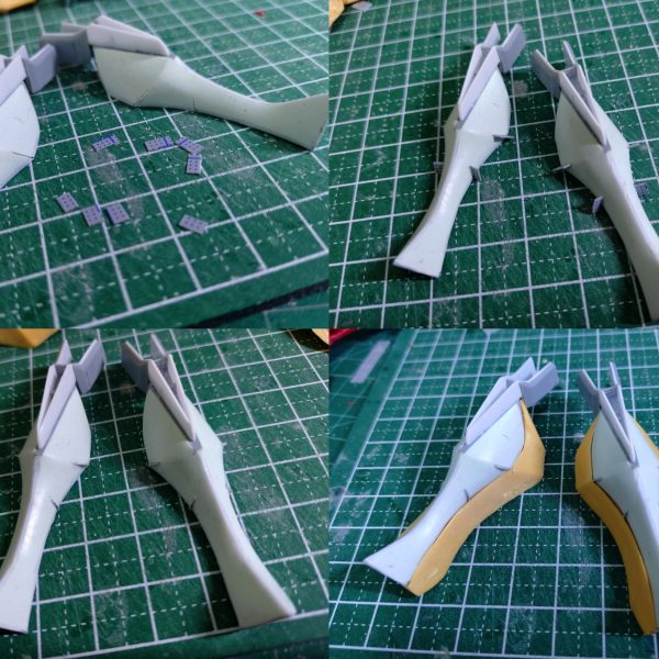 デススト2やったりでペース落ちましたが脚部おわりました✋️複製のコツも完全に掴んだのでさらに強くなれた気がします。並べた時に違和感が出ないように前回のアマテラス同様、設定画基準で過度なディテールは足さずにいきます。ここから腕部に進みますが肩関節は元キット使用し、上腕から下はスクラッチ(ハンドパーツはコトブキヤ)　片腕作って複製させます💪現段階で我ながらかっこいい。終わり見えてきたぜ〜！（2枚目）