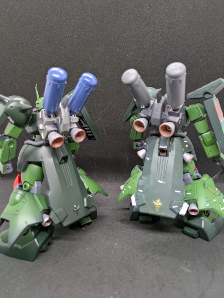 キットのこと、その11。背面は特にいじらなくてもよいかなー？と思ったのですが、バックパックを左右2ミリずつ幅増ししています。プロペラントタンクの間隔を広げたかった為です。分かっていただけると嬉しいです。