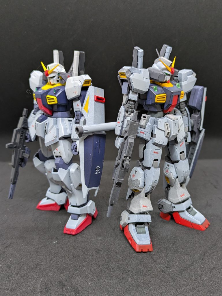 RGエゥーゴカラー　その4普通に組むだけでカッコイイのが完成しますのでRGは凄いですね。でもそこが味気ない気もします。全くの私見ですが、迷ったらRGの方が良いと思います。肩ジョイント壊れないし！HGUCリバイブのマークIIとRGゼータガンダムは私は2度と買わないことを誓いました。製品としてどうなの？