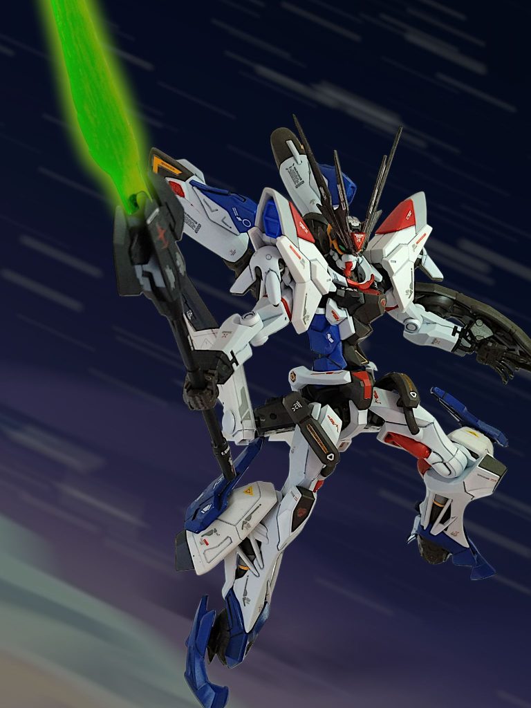 武器③  MGデスサイズの武器パーツで大刀にネタ回なので、塗装だけで終わらせる予定が、いろいろ付いてだいぶ印象が変わりました、そして尺が足りない・・・(gundam-kao5)今回もお目汚し失礼しました！ そういえば、現在ジークアクスコン用のテーマとして2つのネタを考えていますその1