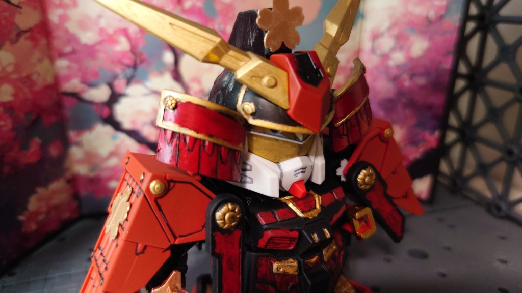 SDガンダムの瞳は苦手なので、金色に塗っています　新しい武者ガンダムのキットだすか、再販してくれませんかね