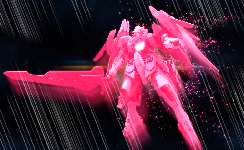 TRANS-AMも備わっており、機動性向上のTRANS-AMは仕様以外に、どっかの個性みたいな仕様も追加された。All for One (全てを一つに) 部位にTRANS-AMを掛けて圧縮粒子を全開放し、高出力負荷を掛けて瞬間的に限界稼働させる。常人の目にも留まらぬ斬撃や蹴り、突き、殴りなどを”一撃”だけ可能にするこの機体の切札。全圧縮粒子を使用する部位に全集中するため、発動後はその部位が負荷に耐えきれずに壊れてしまう。更にはTRANS-AMの稼働時間を一瞬で使い切るため機能低下も引き起こす諸刃の剣的なシステムである。TRANS-AM自爆は…まぁ、良いでしょう。