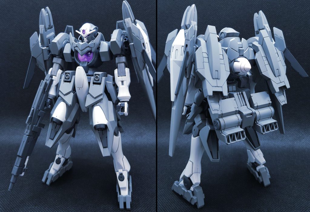 GN-EX(高機動仕様)武装をシンプルかつ高火力へ回すためにGN増槽を追加し、スラスターを増強した高機動仕様。武装面もシンプルでGN-IVと固定武装周りは変わらない。両肩のGN-XIVシールドをオーライザーユニットへ換装し、GNミサイルを発射可能でGNフィールドも展開も出来るので変更による防御力の低下などは見込めない。Gジェネ的な適性は…宇宙B空中B地上B水上-水中Cといったところである。え?この仕様一択?そこは、あれです…明記されてない部分での火力や防御力、機動性が違うんですよぉ!