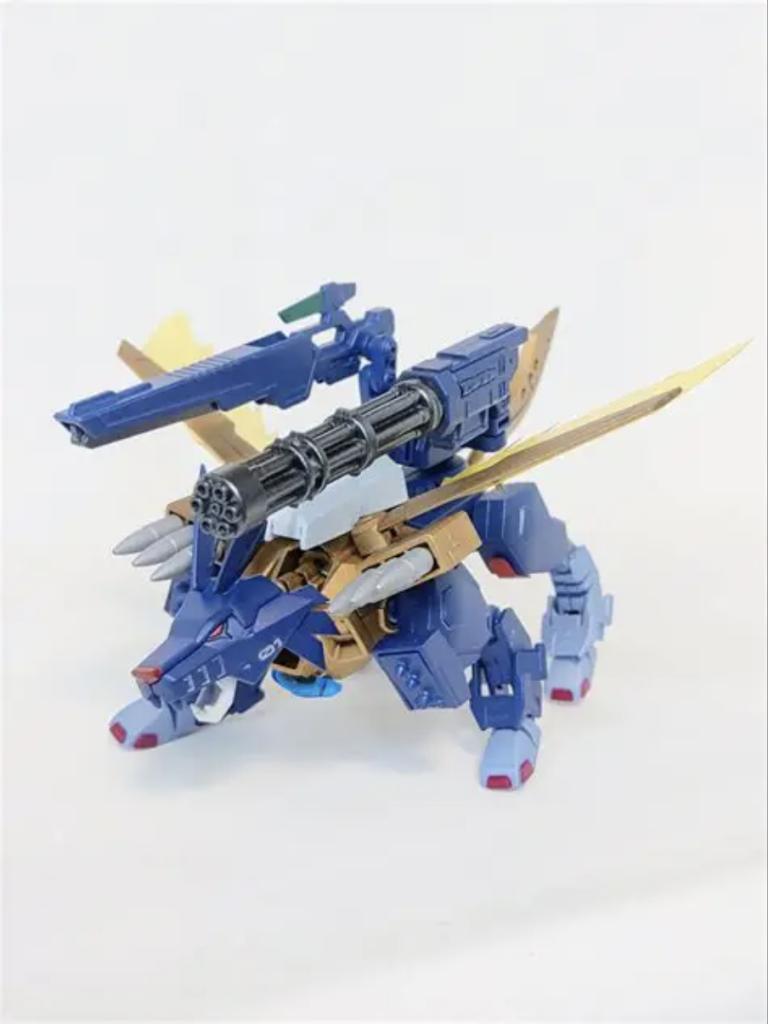 トゲミサイルも！肩も！！脚も！！！背中ミサイルも！！！！ぜーーーーんぶ再現してやらぁ！！！！前足と後ろ脚がパカッてなるのは流石に無理だったので外装を用意してそれっぽくしました。上腕と腿？からせり出てくるシリンダーは流石に仕込めなかったので磁石で外付けしてます。今回一番こだわったポイントになります。