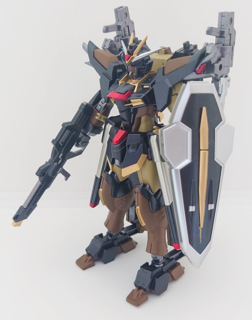 側面基本的な装備はライジングフリーダムと一緒なのですが、バックパックや脚部など陸戦仕様となっております。