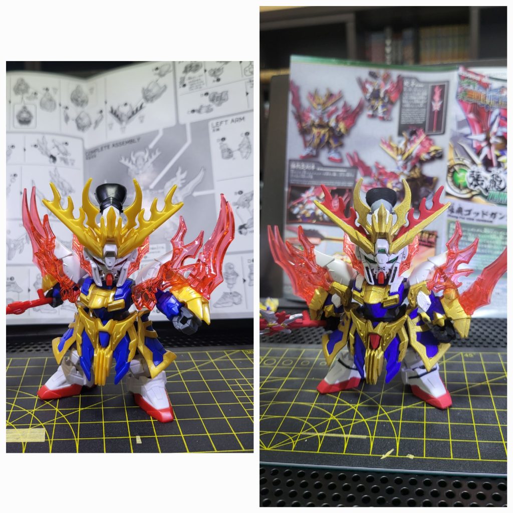 実は前の2体は去年の暮れに塗りあげたもので、その後この張飛ゴッドガンダムの組み立てなどはすぐに行ってたんですが塗りに関して仕事など諸事情によりずっと放置してて(^∀^；)そして今年になってようやく塗りをしました(gandam-hand1) 