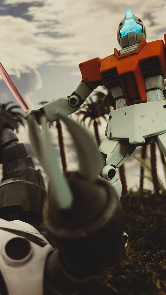 MGジムのボックスアートをイメージしています。ジャブロー戦の最中、量産型ズゴックを一刀両断する絵柄と推察します。