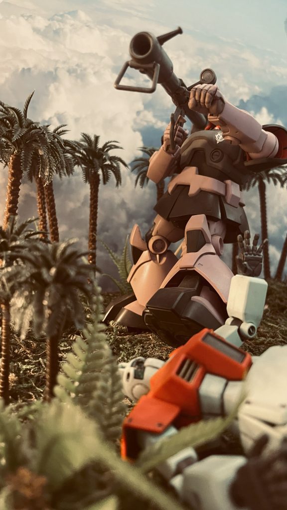 バズーカの照準を合わせるHGドムです。