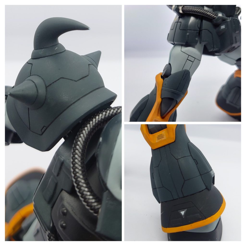 今回、スジボリがんばったのにダークカラーでほぼ見えないので、お気に入り部分のショルダーアーマー、太もも、ふくらはぎをアップで✨( 加工精度が甘いのはおおめに見てください)太さ、深さを均一にするの難しいですね…一箇所につき一回は滑ってズレたりするし