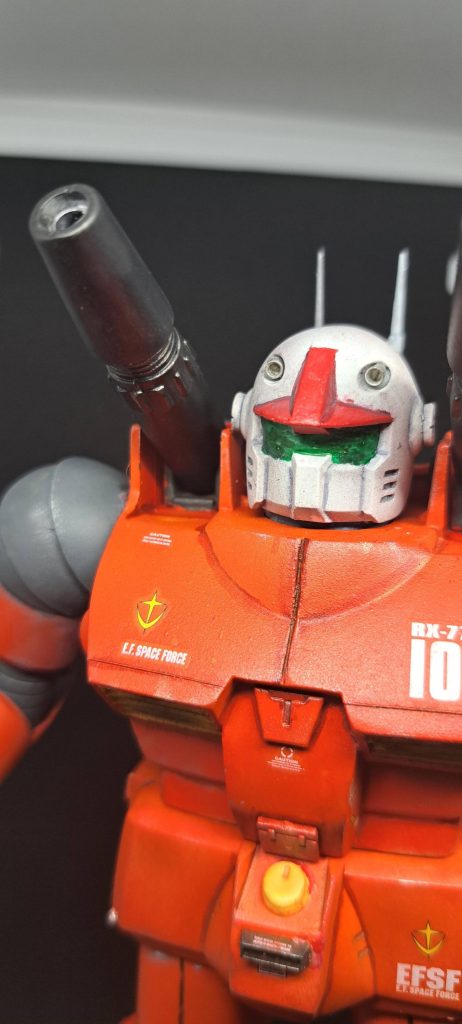 バルカンをメタルパイプ入れたり、姿勢制御のスラスターの設置本当に目立たないようにフィルタリング、エッヂング、ウェザリングをしました。