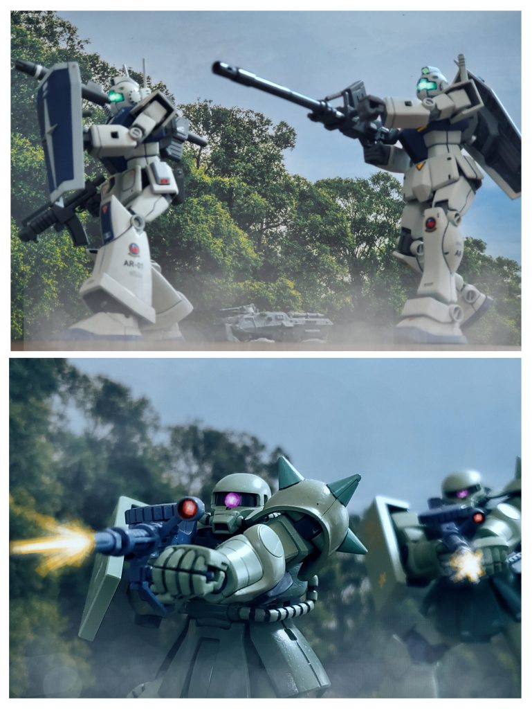 3度に渡り峡谷森林地帯の制圧を阻まれた連邦軍は、ヴィッシュ中尉ら第３機動中隊殲滅を目的としたMS中隊を投入してきた‼️深夜に行軍する連邦MS部隊。今回の部隊は毛色が違うと感じるヴィッシュ中尉は伏兵包囲網に完全にかかるまで待ち、ついに攻撃を開始💥静けさで満ちていた森林地帯が一瞬にして激しい戦場へと化していった‼️