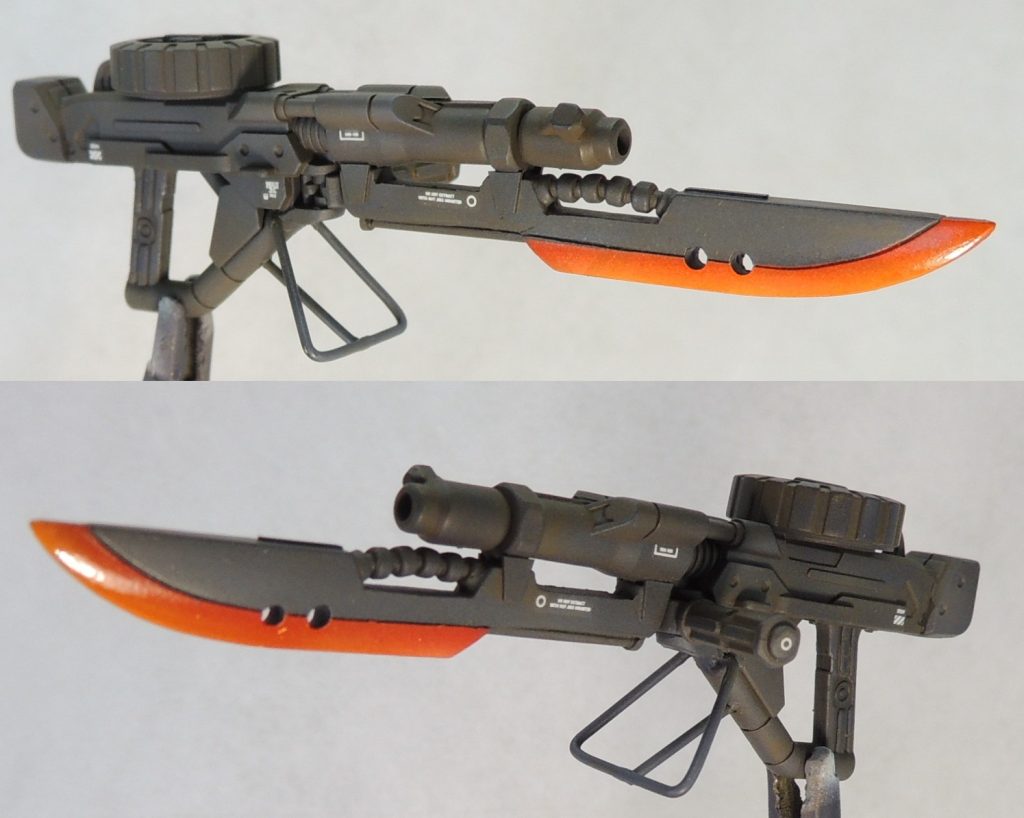 銃剣は、ジョニー・ライデン専用ザクの武器を参考に、プラ板で製作しました。