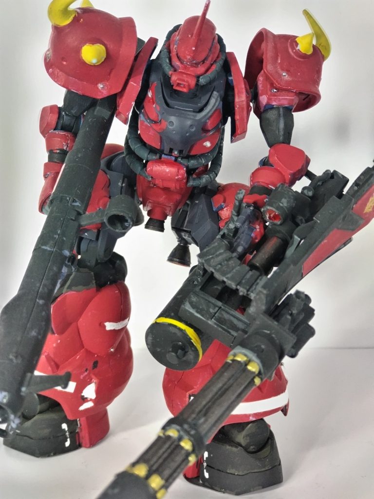 軍警ザク+グフカスタム(肩と武装)+ディランザ(脚部)です。ツイッターで、あかさは氏の作品を見て、真似しました。(遠く及びませんが