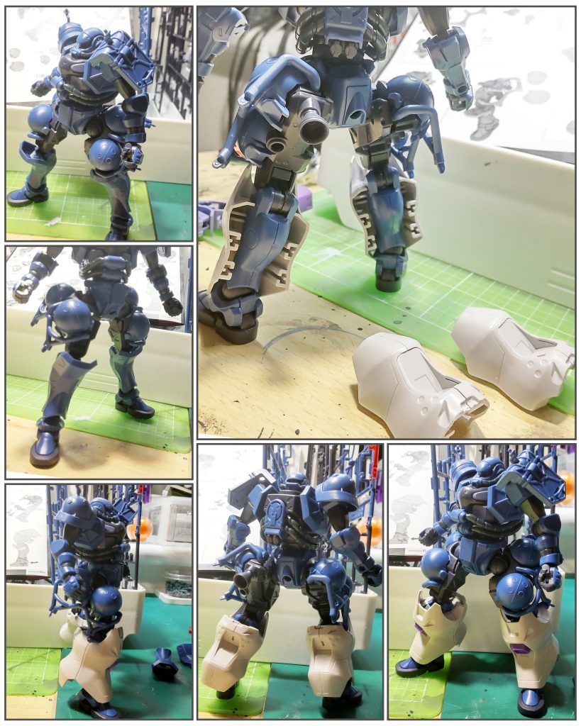 仮組してスネイジリ最初の味見時。膝裏部分は最初からカットしてバランス見てアキレス腱あたりもカットする事に。思いのほかいい立体になったかと。