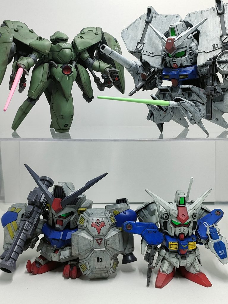 最後はスターダストメモリーセット集合!!しばらくBB戦士はお休みします。意外と手を加える部分が多く大変でしたが、良い経験になりました(zaku-kao2)拝見してくれて、ありがとうございました!!