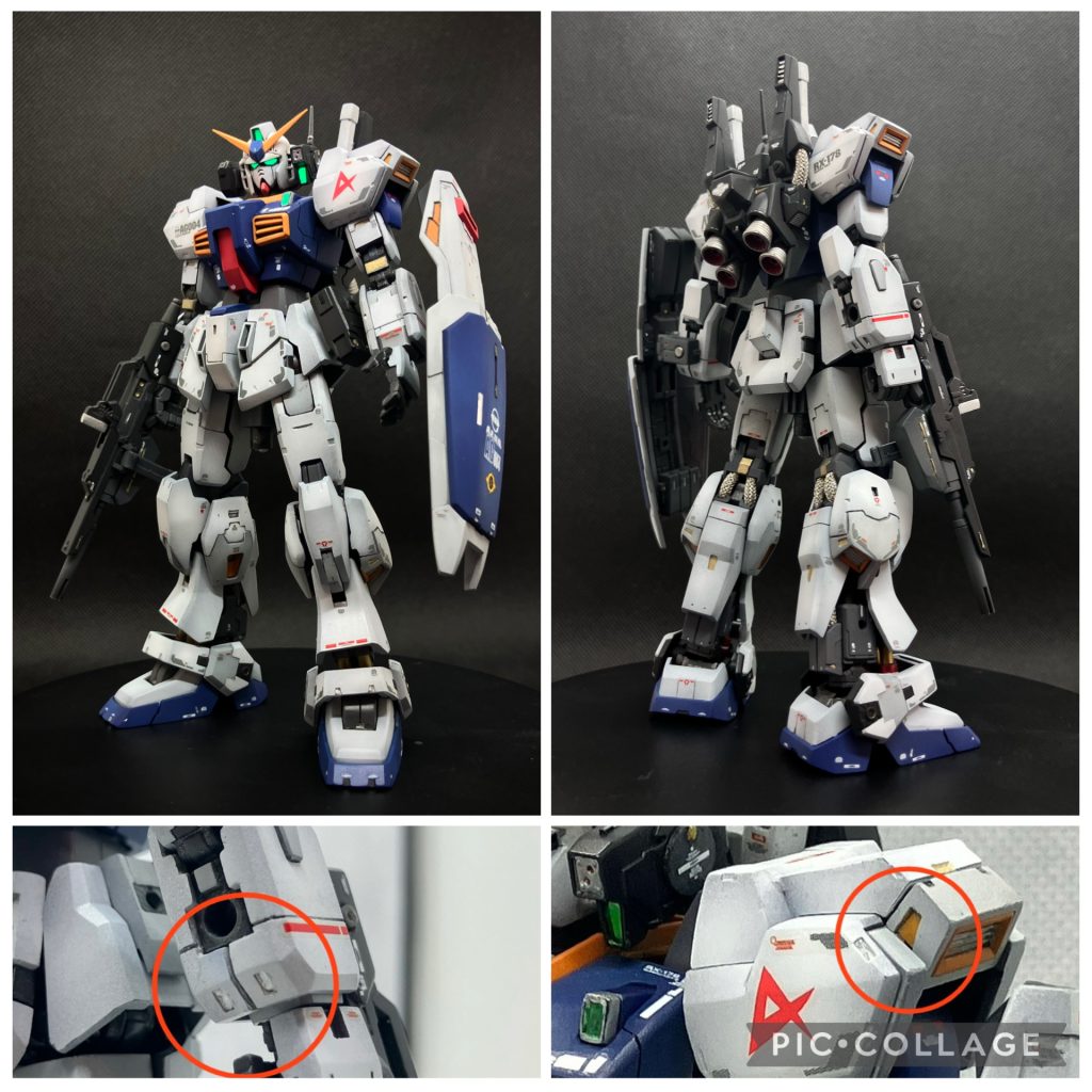 一昨年には完成していたMk-2ですが、度重なるGディフェンサーとのすり合わせによってボロボロになってしまったので、リペイント。ところがこれが地獄の始まり。パーツの劣化もあって、割れる、折れる、心砕ける😢RGの改修は荒行だと改めて悟りました。 ついでに、RGで省略されていた肩と袖口のディテールをこっそり追加。動力パイプもシルバーの太いものに変更。