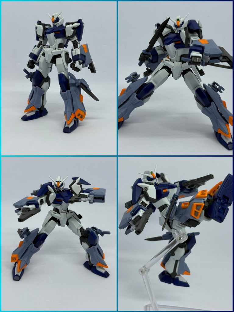 高速機動型装備「プロエルメル」。ビームピストル「マニカ・ピルムバタ」と脚部アーマーにナイフ「グレアウェ・プギオ」を装備。とにかく軽量化を優先し、素早く敵に近付いて弱点狙いの一撃を決める事に特化した形態。HGブルデュエルのピストルと境界戦機ウェポンセット?についてたナイフ。