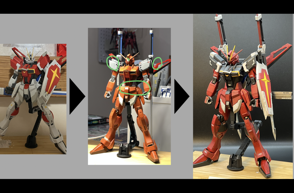 力強く立つように腹部肩の形状を鋭く　加工