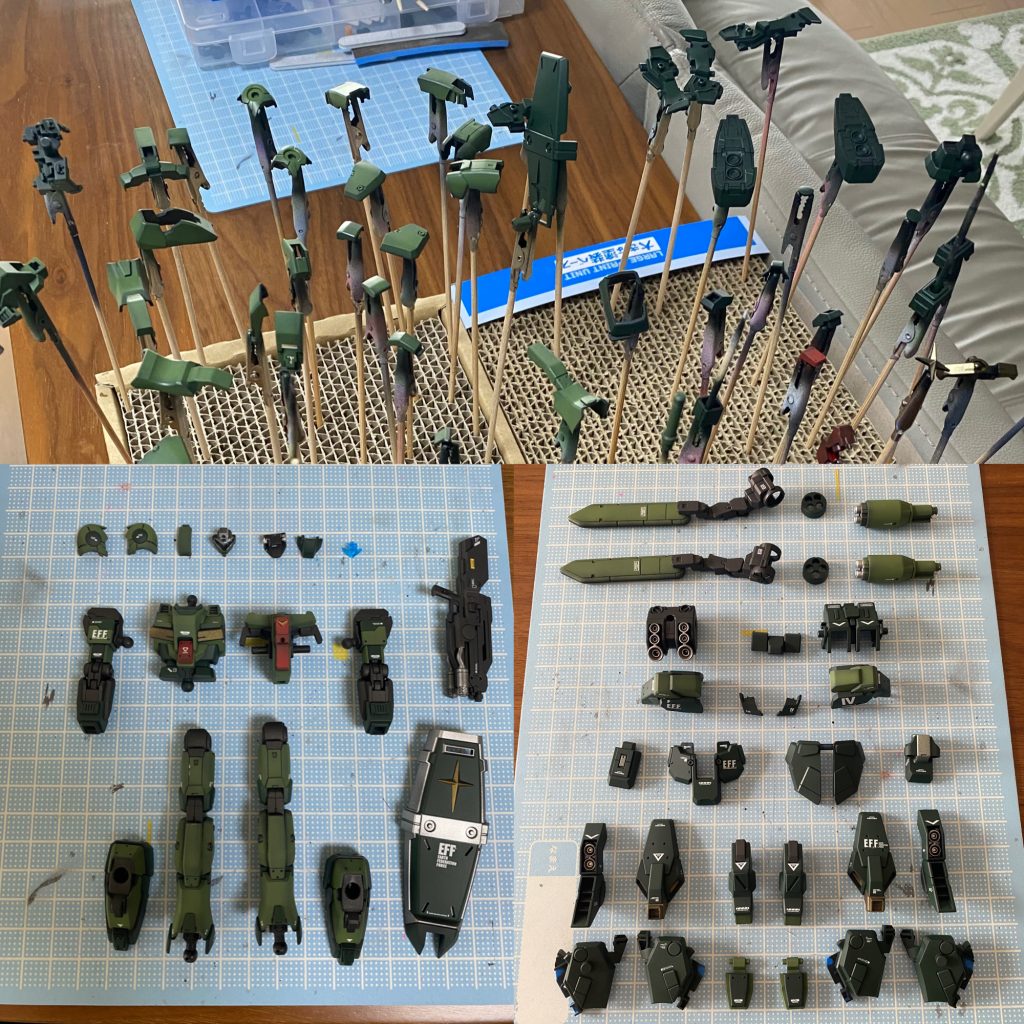 前のスパルタン、スナイパーと同じように黒立ち上げで塗装。恒例のウェザリング前のパーツ整列。この段階では、塗装剥げはありませんでしたが… 写真用にガシガシとポージングを決めていたら、ちょこっと剥げが笑ポージングしない方がいいかな💦