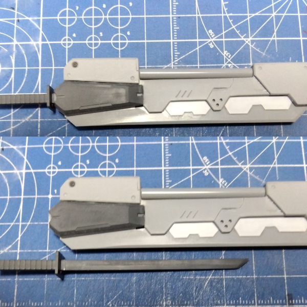 今日は武器の制作を進めました☺️以前にも投稿した大剣にギミックを仕込み…ホヤみたいな形のものを新たにスクラッチw大剣は画像②のように持ち手を引き抜くとイフリートお馴染みのコールドブレードにホヤは画像③のようにザクの腕に接続。シールド兼インパクトナックルのような武器？ですかね😁そして！とうとうこいつが届きました😆作る順番はまだ先になると思いますが、箱を開けてランナー眺めてニマニマしちゃいました🤤w（2枚目）