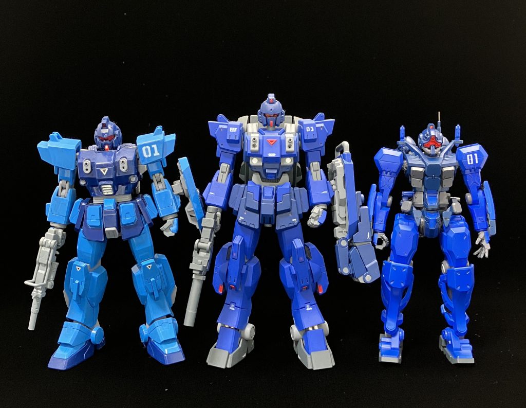 我が家の歴代ブルー。ジークアクスを見た後だとニュータイプの能力は凄まじいので、クルスト博士がニュータイプを恐れるのもわかる気がします。