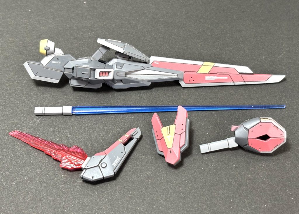 ▲キット付属パーツの範囲内(ブーメランのエフェクトだけは作れる気がしないのでデスティニーから借りました笑)でオリジナル装備を考えました イメージ元はソードカラミティやソードインパルスです