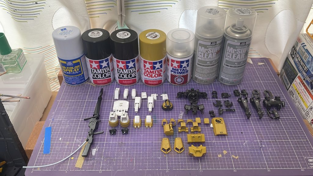 ①仮組≪前≫②仮組≪後≫➂塗装中🈩④塗装中🉂[メタリックグレイ]➄塗装中🈪[トップロードかけ⁽だった気がする⁾]➅塗装完了＋使用した塗料