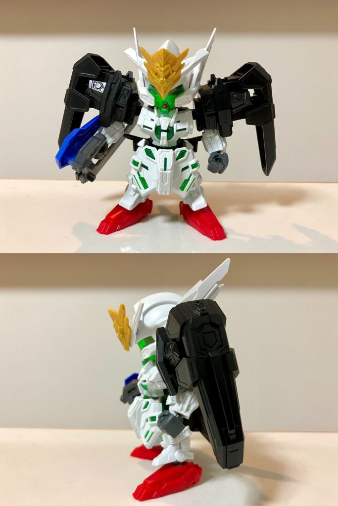 ガンダムタイプである事を秘匿する黒いフェイスマスクや、両肩部に装着する強化武装のアヴァランチユニット、BB戦士ガンダムエクシアからパーツ拝借したプロトGNソードなど、各パーツを元々のアストレアTYPE-Fらしい特徴として利用しました。