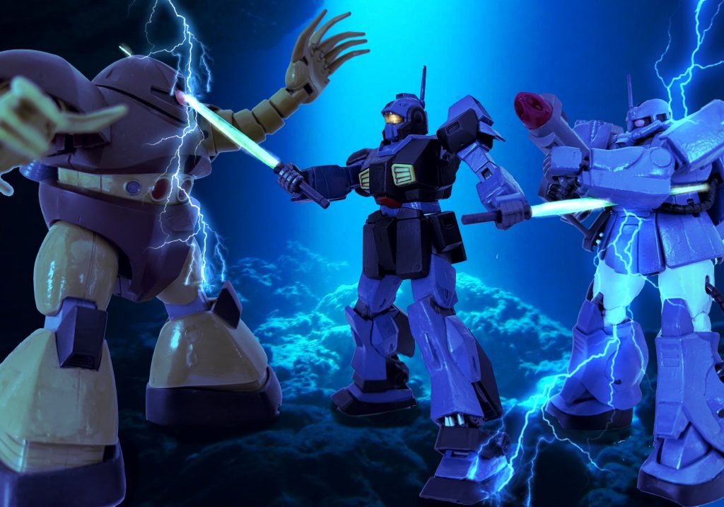 水中戦もお手のものであり、ビームサーベルの二刀流で複数のジオン水泳部と互角かそれ以上に渡り合える。