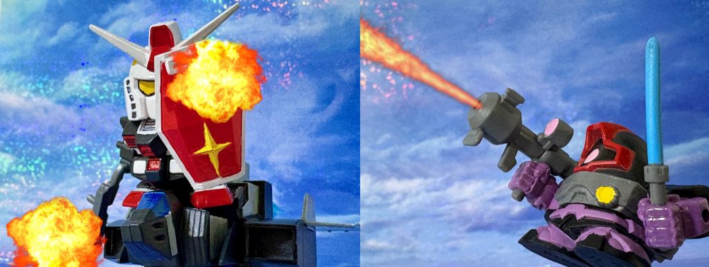 ドムがジャイアントバズを乱射するが、全弾シールドではじかれてしまった。