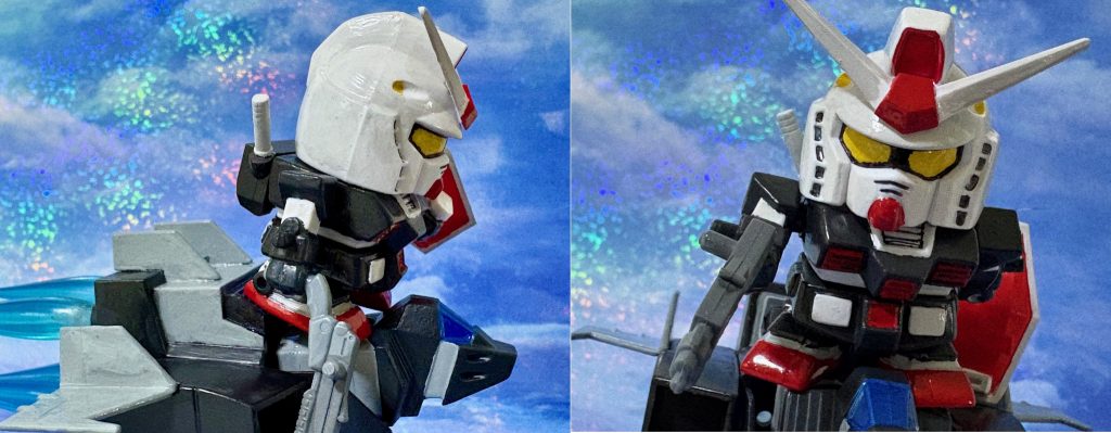 ドムの攻撃を防いだタカの黒いガンダムはシールドを投げ捨てた。
