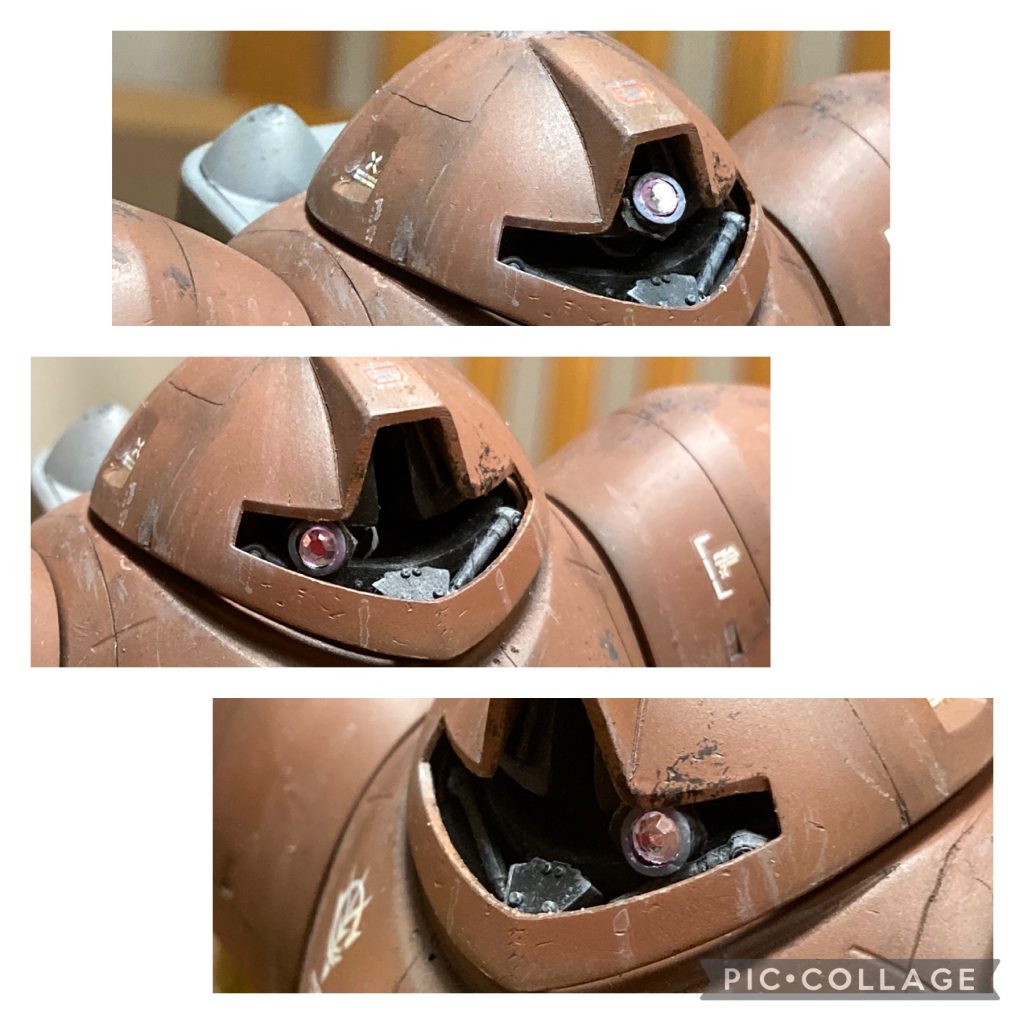 キョロキョロ…モノアイは小さめの方が目つきが悪くなって好きです。百均のネイル用のキラキラしたヤツ貼ってます。