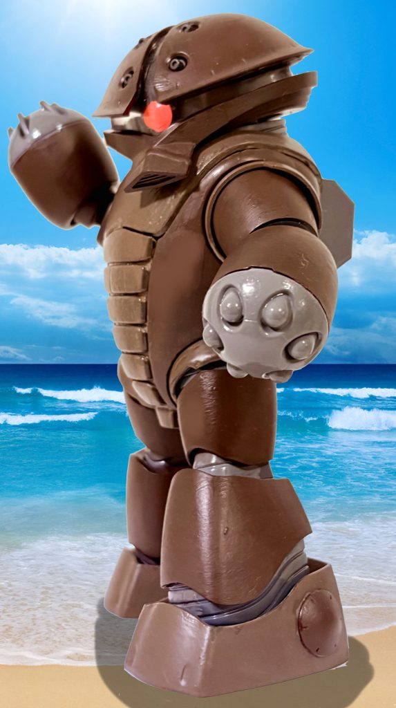 ビーチに佇むアッガイ。