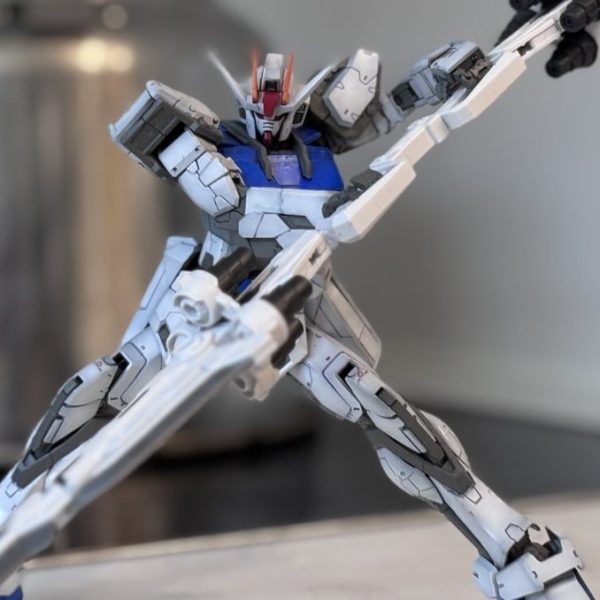 ガンベ大阪でレッドドラゴンを購入。RGストライクに持たせてみました^_^さすがRG。ポージングの幅が広い‼️宇宙刑事のようなポーズになりました😊バックパックどうするか検討中です。ゴリゴリの近接戦仕様もありかな😊（1枚目）