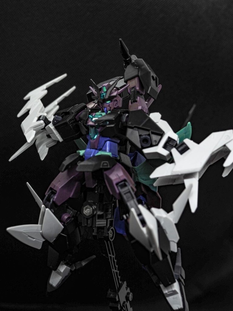 最後はお気に入りの画像で。冥王星のアーマーは「リライズ」では出ませんでしたね。冥王星は太陽系から外れた惑星なので、ファンによっては「ヒロトがアルスに負けた世界線で闇堕ちしたアーマーになるのでは?」と推測されていた方々もいらしていたようですが、私も闇堕ち派です。アルスに指摘された「完璧なあなた」に近付けてこその太陽系から外れたアーマーになるのではと思います。それに伴って、アルスアースリィとミキシングしようと思ったのですが、やめました。プルタインガンダム……これはこれで良い!今回は撮影を最高の助っ人にお願いしました。相手のご機嫌が良い限りは今後も協力をお願いしようと思います。スマホでの撮影は限界があるので……。