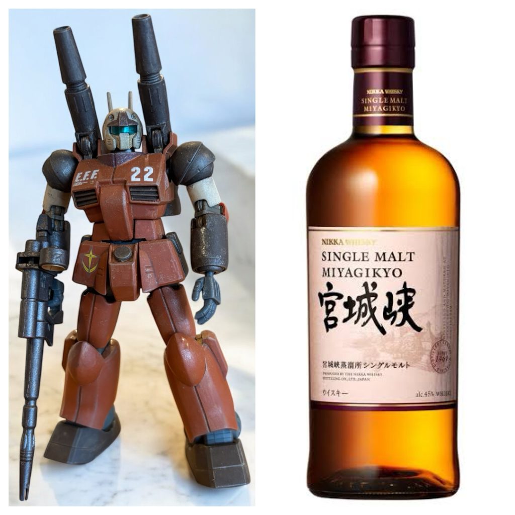 みんなでわちゃわちゃしてる話が書きたくなったのですが、適切な画が作れず、自分が描きたかっただけのミヤギ曹長のイラストでお茶を濁してしまいました。曹長の顔が安定しません。話のノリといい、なんかよくわからんイラストを多用する姿勢と言い、よそでやれと言われかねない内容でした(gundam-kao10)ミヤギ曹長の名前は、わたしの一番好きなお酒からとっています。ガンキャノンも、フルボトルをイメージして塗ったつもりですが、どちらかというと蒸留釜のような感じになった気がします。まあ、ウィスキーぽいならいいか。華やかな香りが飲みやすいお酒ですし、割とどこでも手に入るので、ぜひ興味のある方は一度お召し上がりください。ミヤギ曹長のキャラクター造形の目指すところがお分かりいただけるかと思います。……なんかキモいですね、すみません。前回の梁山泊といい、宮城峡に桜と武士……うちの宇宙世紀はアジア圏の文化がメジャーなようですね。ちなみに、顔グラはミヤギ曹長以外設定するつもりはありませんので、あしからず。ただ、アーサー大尉だけは、UCエンゲージのジョニー・ライデンのような金髪碧眼のイケメンを、ハリソン少佐はサッカーの日本代表だった長谷部選手をイメージしています。描きませんけども。