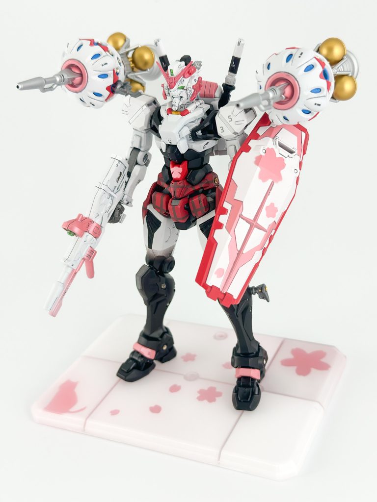 ビット装備状態。今回はさくらみこさん(以下みこち)の私服衣装をモチーフに塗り分けています。肌色はMSに存在するとおかしいので白などで補完、タイツを履いているのですがそこもやんわりとした表現にとどめました。