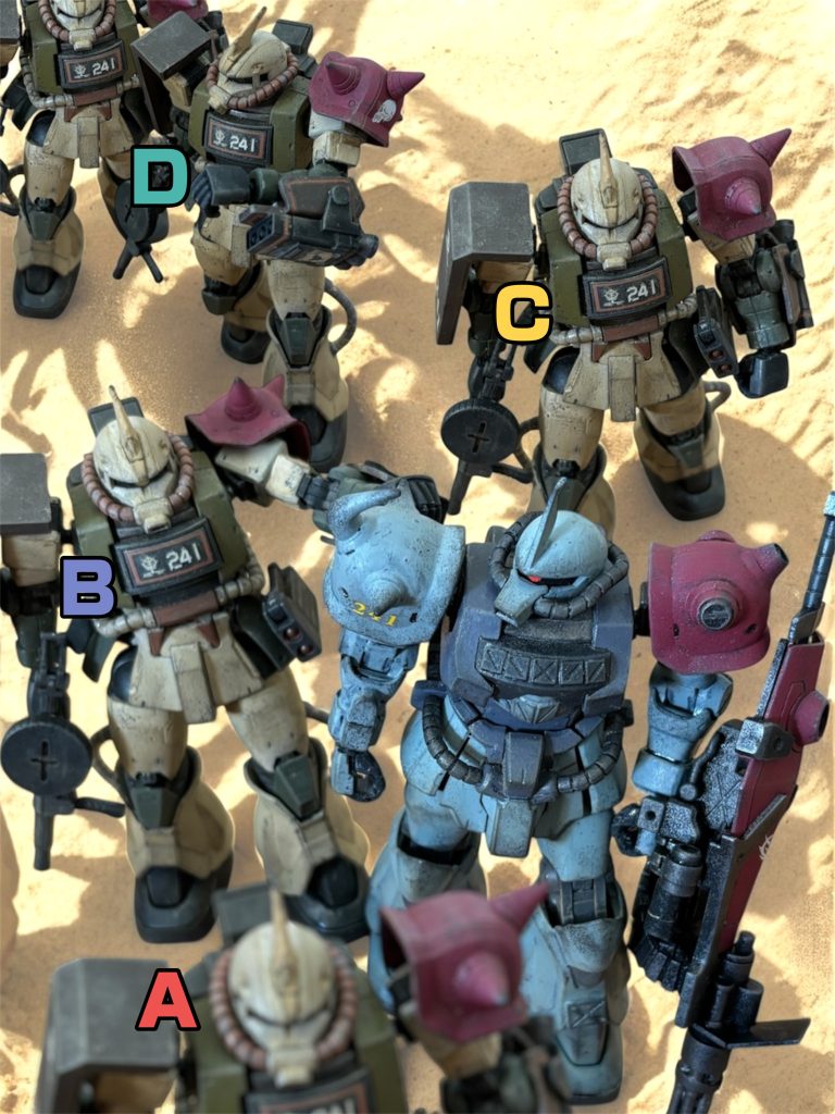 最後に問題です。A〜Dのザク・デザートタイプで、ハリソン少佐のザクはどれでしょうか。前回のお話、第15話を読んでお答えください笑 今回も最後までお付き合いくださりありがとうございました。