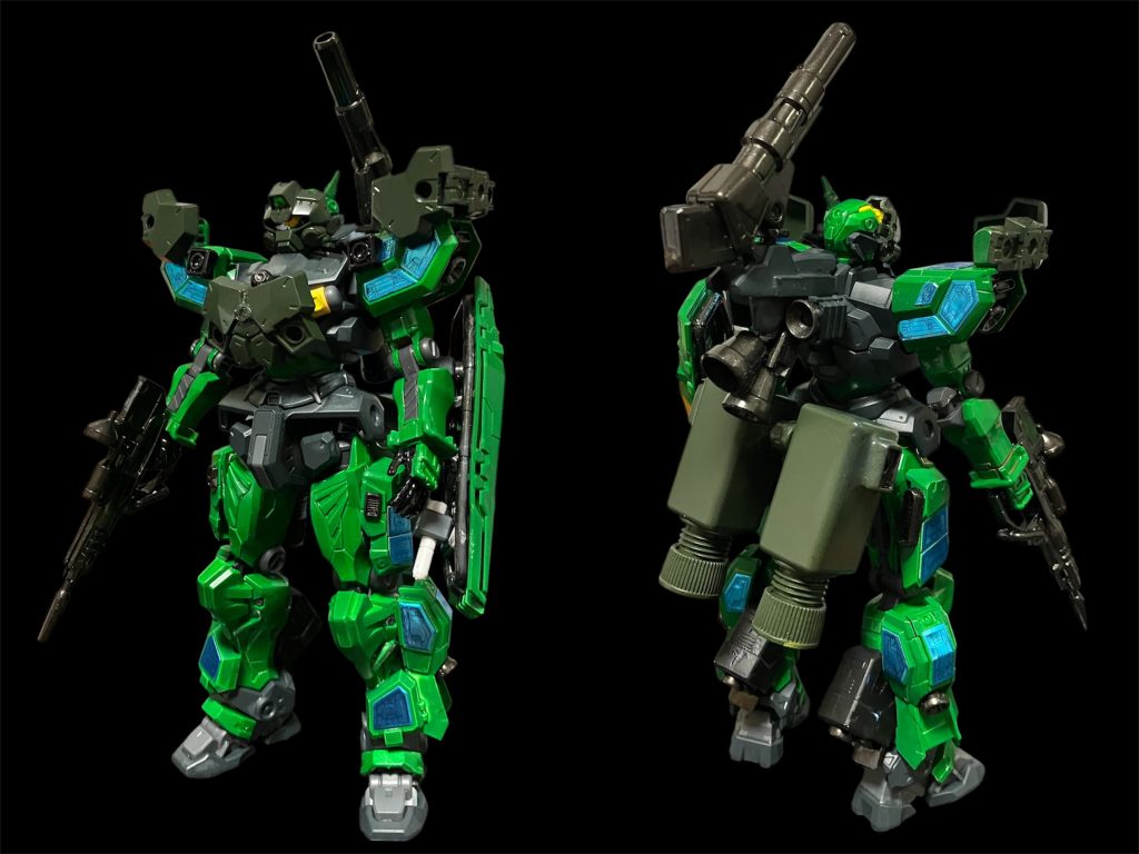 後方支援の火力番長ネモ・カノン^_^30mmオプションアーマーを頭部、肩、胸部に追加。また、姿勢制御用スラスターをバックスカートに追加^_^