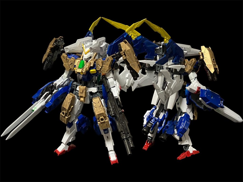 アサルトブラスタ^_^アサルトバスターのリメイクかつ、運動性と汎用攻撃力に重きを置いてみました。発売されたばかりの30mmオプションフルアーマーとバインダーガンのパーツを塗装とミキシング^_^