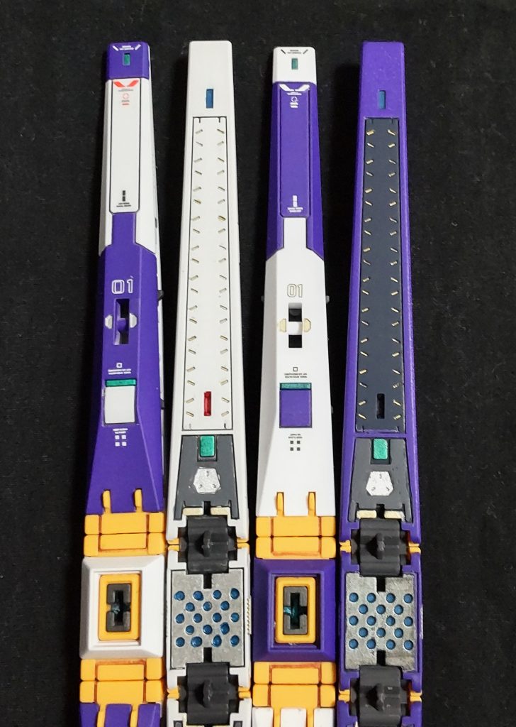 ファンネルの塗り分けの仕上がりは、こんな感じです😁。アップで見ると塗りが甘いところとかありますが頑張ってるでしょ😁。筆塗りとパープルだけマスキングしての缶スプレーで塗り分け塗装しております。そして、デカールでもファンネルHigh⤴️となりました😅。デカールを1枚貼るということは、同じデカールを残り23枚貼ることになります「またか‼️、テンション上げていくぜ⤴️」。結局1枚のファンネルには6枚貼りました、つまり6×24で144枚😱、ファンネルだけで144枚のデカールを貼っております。デカールも模様に合わせて色を使い分けています、ちょっとした拘り😁。作業中はマシーンと化しました🤖。マスキング・缶スプレー塗装・筆塗り・デカール、やりきった😆。