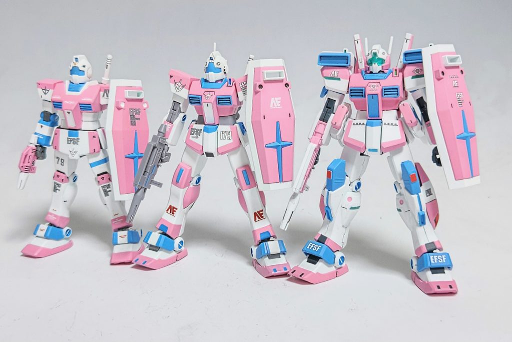 地元のガンダムベースサテライト京都で見かけて買ったジムセット、ようやく全機完成出来ました✨