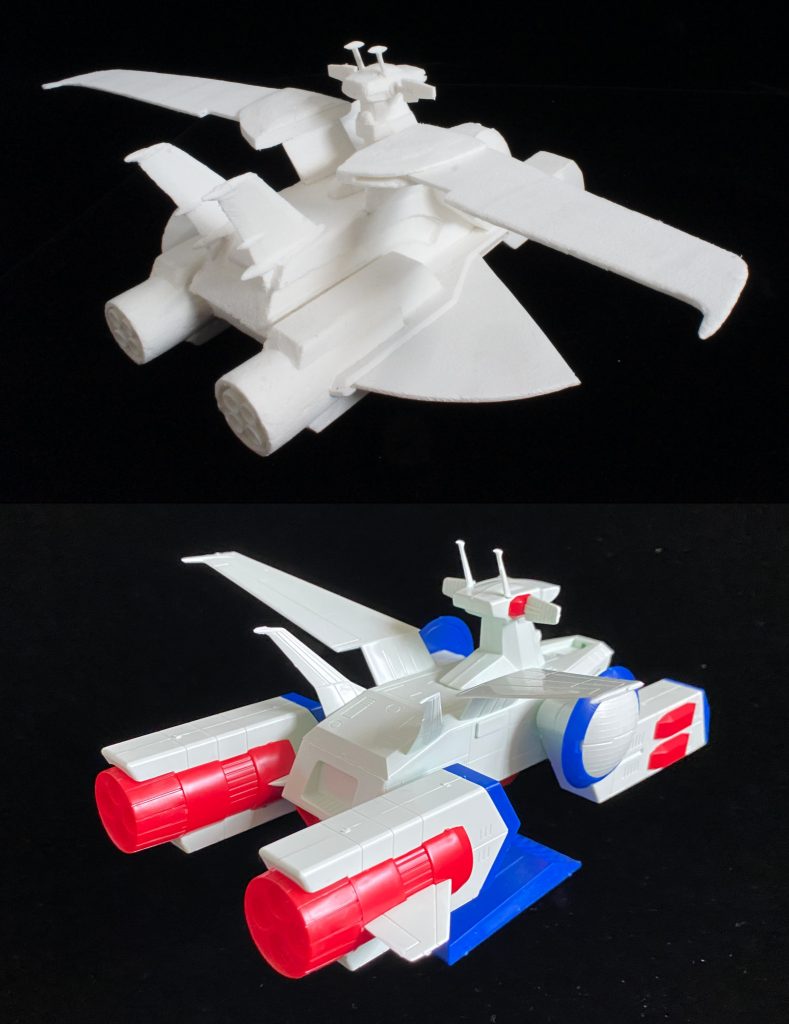 胴体は台形にして格納庫は胴体に少し食い込むようにつなげています。