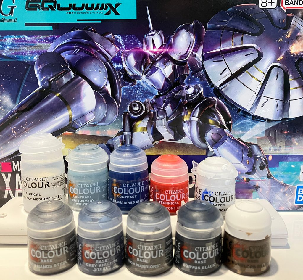 今回のシタデルカラー。チラ見えする関節部の青がお気に入り。シルバー系を使い分けてみた。今回入手したブラスも、チョイチョイ配色するといい感じ。白の使い方は難しかったな。練習あるのみ。今回、自分の好きなコントラストをメインにはもってこなかったけど、やっぱりもっと使いたい欲求がある。まだ使い方になれていないけどコントラストの濃淡が大好きだ。今回のギャンもかなり気に入ったMS。もっと塗り方を研究してもう一度チャレンジしたい。最後までご覧頂き、ありがとうございました!