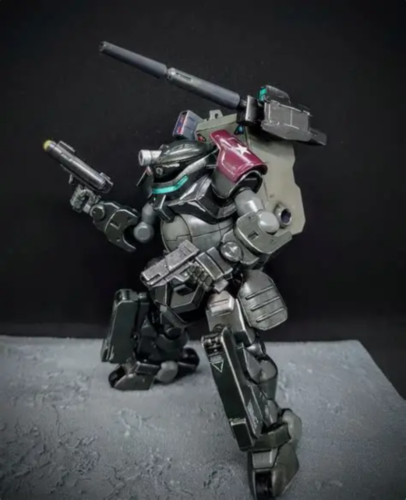 思っていた以上にこのキットは、稼働が◯んでます(zaku-kao9)思いついたポージングは、全く出来ない肩のアーマーは、あえて上下逆にしていますこちらの方が盾に干渉しないです