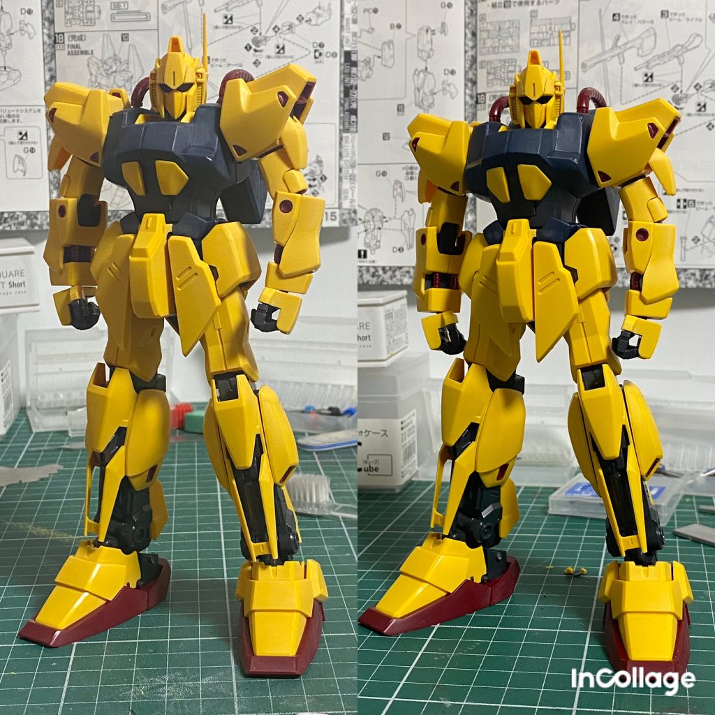 作業時点での比較左素組み、右加工後背部バインダーはハメころしのようになるのでこの時点では未作業