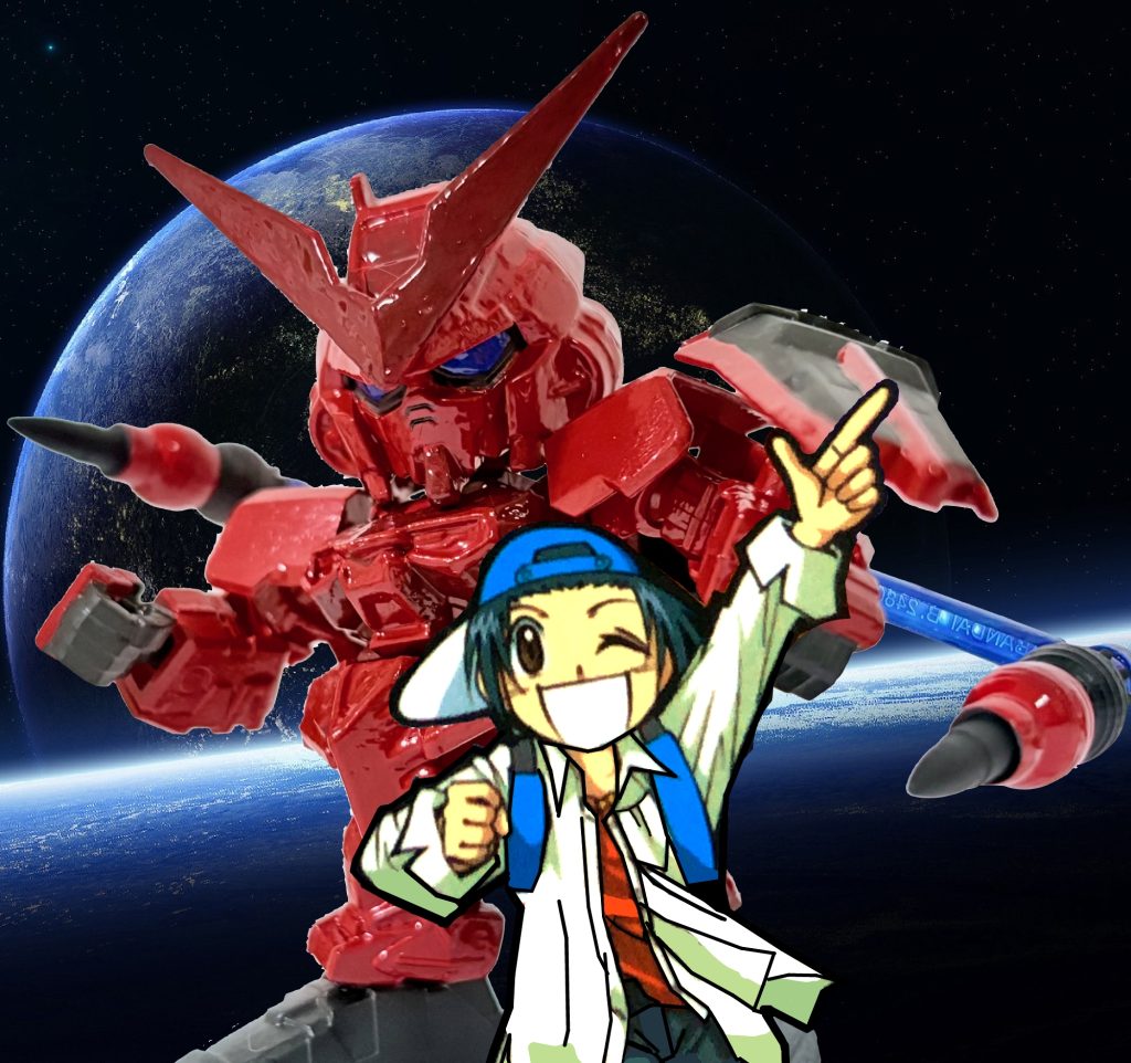 この赤いガンダムのパイロットは「マサキ」と呼ばれる、明るい笑顔を絶やさない少年で「ぶっとびシステム」と呼ばれる空間転送装置でジークアクスの世界に来たらしい。バキシステムを「バッキー」の愛称で呼んでおり、システムの方も彼をマヴと認識している。かなりの天然ボケだが、元の世界では小学1年生の頃にアメリカの某大学に飛び級で入学し、10歳で遺伝子組み換え作物の研究で博士号を取った天才である。大学卒業後は冒険家として世界各地で活動し、ジャングルで恐竜を生きたまま捕まえたりエベレスト登頂に成功したりとフィジカルお化けな一面を持つ。モビルスーツの操縦も優れており、とある平行世界ではRX-78-2ガンダムに乗りアムロ以上の戦果をたたき出したらしくその世界のシャアから「彼こそ本物のニュータイプだ」と認められており、非常に抜け目のない存在である。ちなみに彼のいる世界では武者頑駄無と呼ばれるトランスフォーマーのように自分の意志で活動するデフォルメされた人間サイズのガンダムが人間と共存しているようだ。※システムの元ネタは言うまでもなく「グラップラー刃牙」と「破牙丸」である。